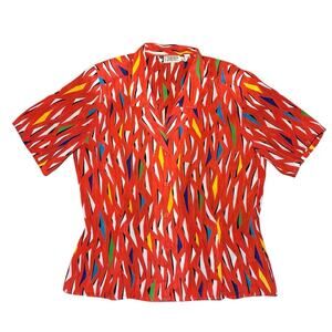 SK Company Sheer Abstract Print Blouse 🔥 Colorful Short‑Sleeve Top ❤️ Size 10